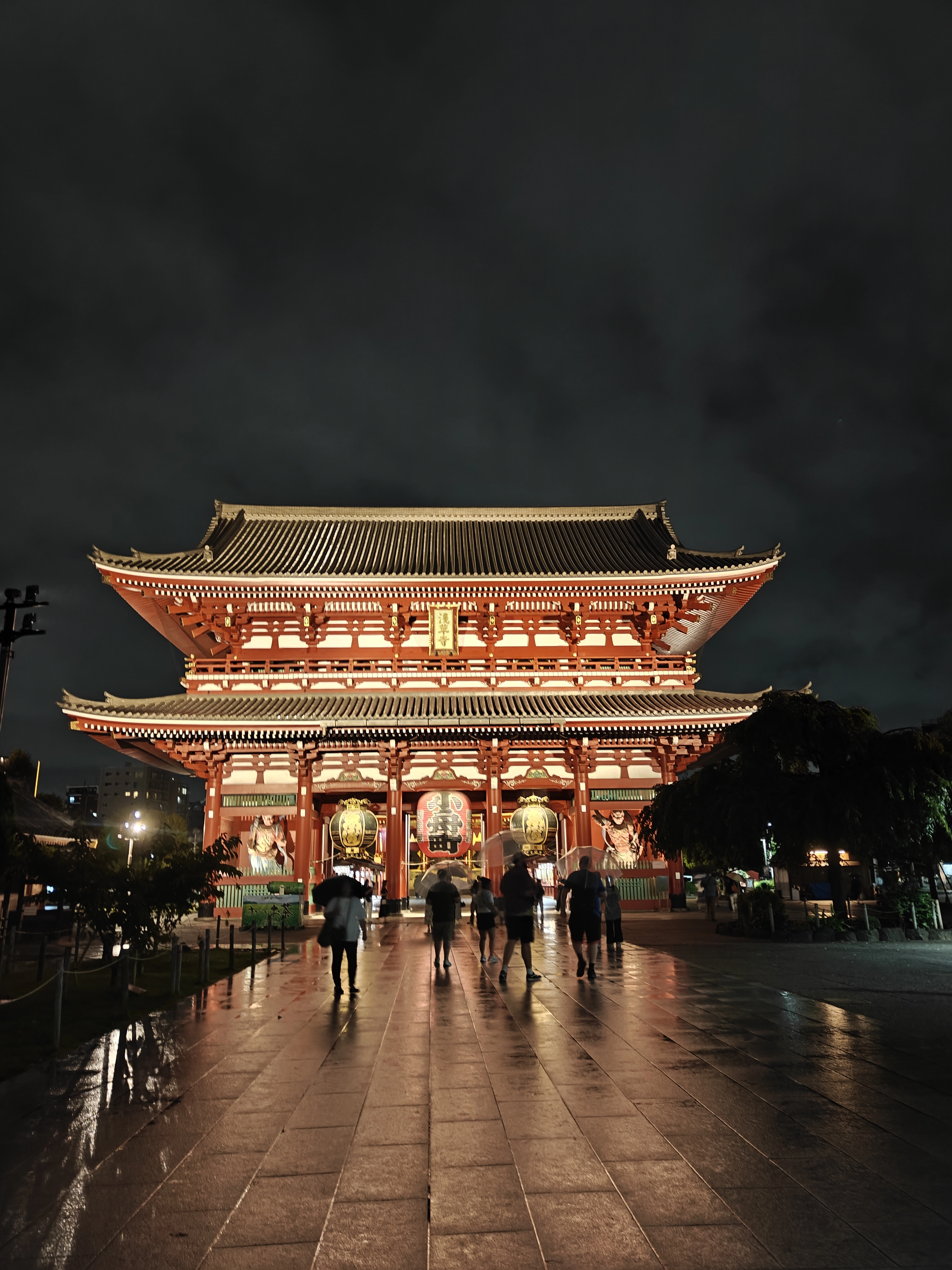Sensoji temple gate lit up at night